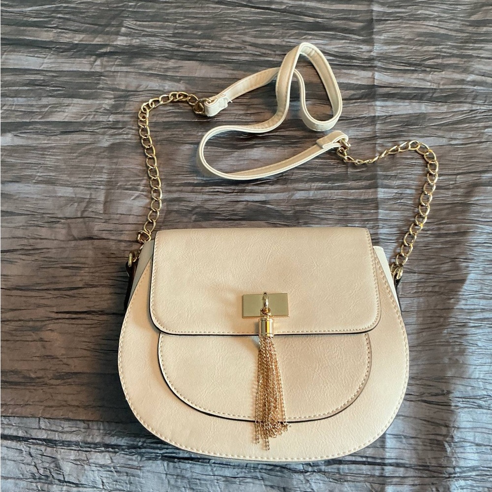 Aldo Cream and Gold Crossbody Bag with Chain Strap